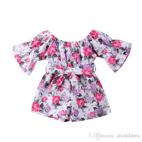 2019 Romper Jumpsuit Kids Girls Purple Shoulder Romper shorts