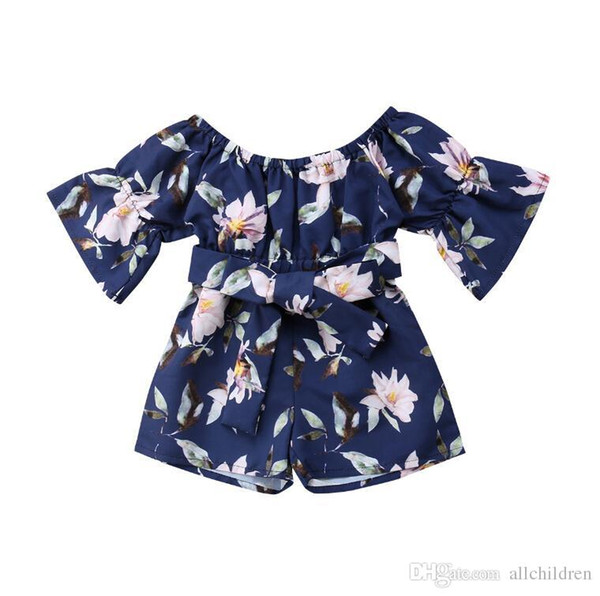 Baby Girls Jumpsuits Outfits Clothes Off Shoulder Flower Bandage One Pieces Summer Loose Romper Blue