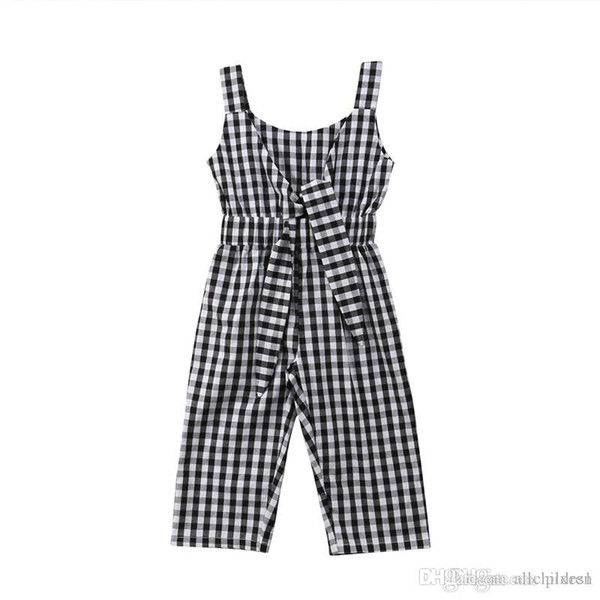 Newborn Baby Girl Plaids Romper Jumpsuit Playsuit Sunsuit Summer Clothes Outfits Casual V-neck sleeveless cotton Bow backless Toddler