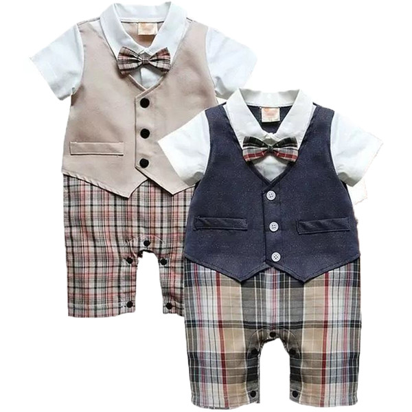 2019 CANIS Summer Newborn Kids Baby Boy Infant Top Plaid Romper Jumpsuit Shorts Clothes Sets Outfits Formal Gentleman Wedding Suits