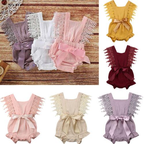 2019 Newborn Baby Girls Solid Color Cotton Linen Jumpsuit Tassel Bow Sleeveless Backless Romper Summer Girls Clothes 0-2Y