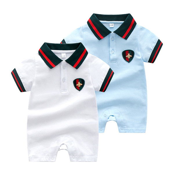 Wholesale Short Sleeve Baby Summer Wear Pajamas Thin Style Pure Cotton Soft Comfortable Stripe Lapel Overalls Children