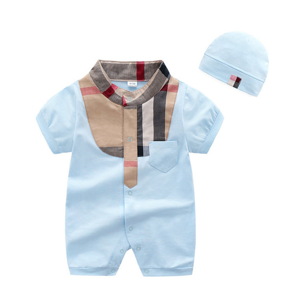 Wholesale Baby Summer Wear Short Sleeve Jumpsuits Plaid Lapel Boy And Girl Tide Clothes Suits Overalls Children Design