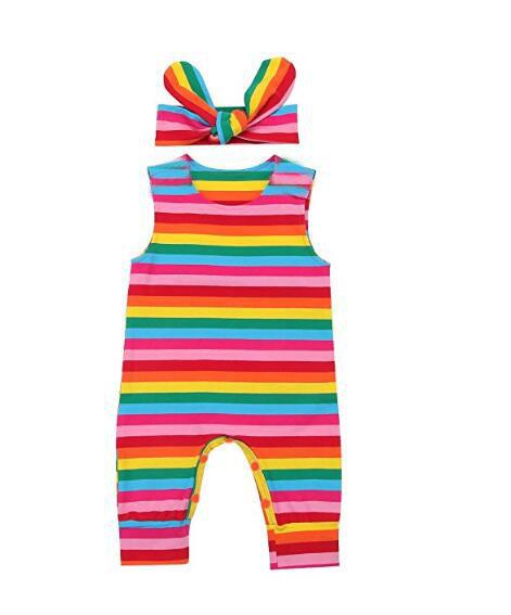 2018 Summer New INS Baby stripe romper infant onesies jumpsuits body suits jumper with cute Headband