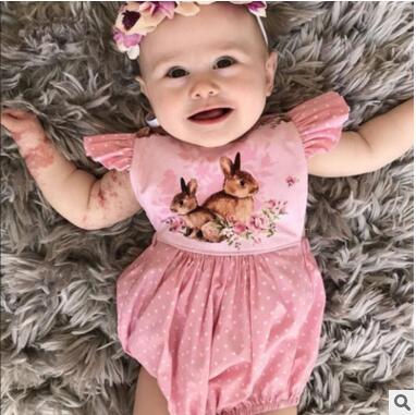 2018 New Baby Girl Pink Rompers Summer Rabbit Shrubs Clothes Jumpsuits polka dot Baby Girl Romper Toddler Overalls Clothing