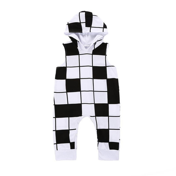 Baby white black Plaid hoodie Romper toddlers boys girls 0-1T check pattern hoody sleeveless onesie ins summer clothing