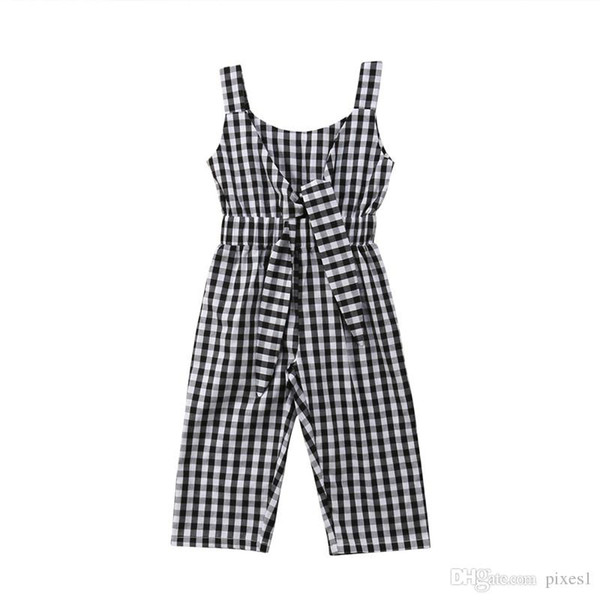 Newborn Baby Girl Plaids Romper Jumpsuit Playsuit Sunsuit Summer Clothes Outfits Casual V-neck sleeveless cotton Bow backless Toddler