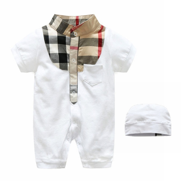 Wholesale Baby Summer Wear Short Sleeve Jumpsuits Plaid Lapel Boy And Girl Tide Clothes Suits Overalls Children Design