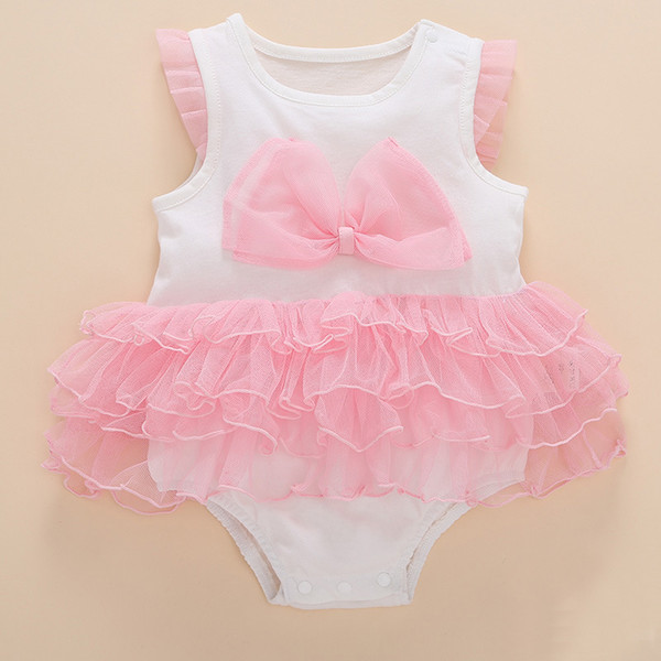 Wholesale Retail 2017 Baby Girls Bodysuit Princess Lace Bow Cake Dress Infant 100% Cotton One piece Rompers Jumpsuit Clothing 0-10M