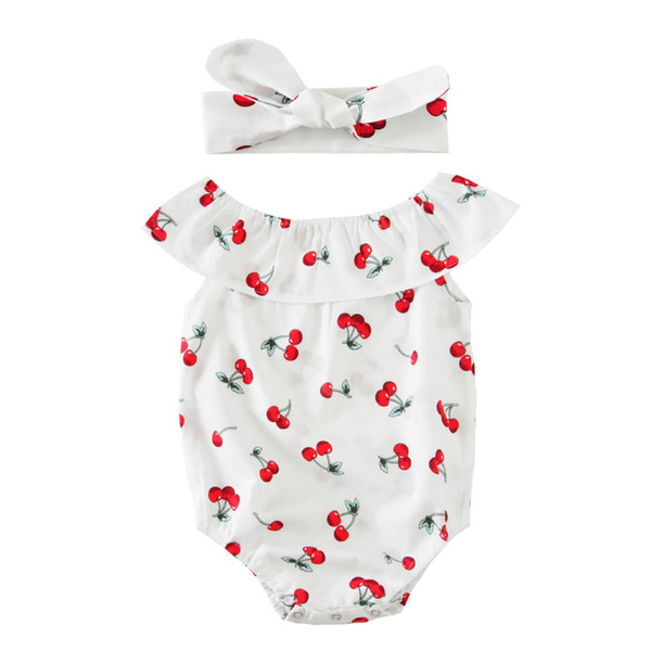 Baby Girl Romper Summer 2017 New Cute Fruit Cherry Printed Infant Jumpsuit Rompers+Bow Headband Girls Newborn Clothes Outfits