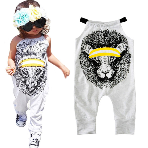 Girl Rompers Summer Cartoon Lion Print Boy Jumpsuit For Baby Clothes 2017 Fashion Halter Cute Animal Toddler Romper Kids Costume Outfits