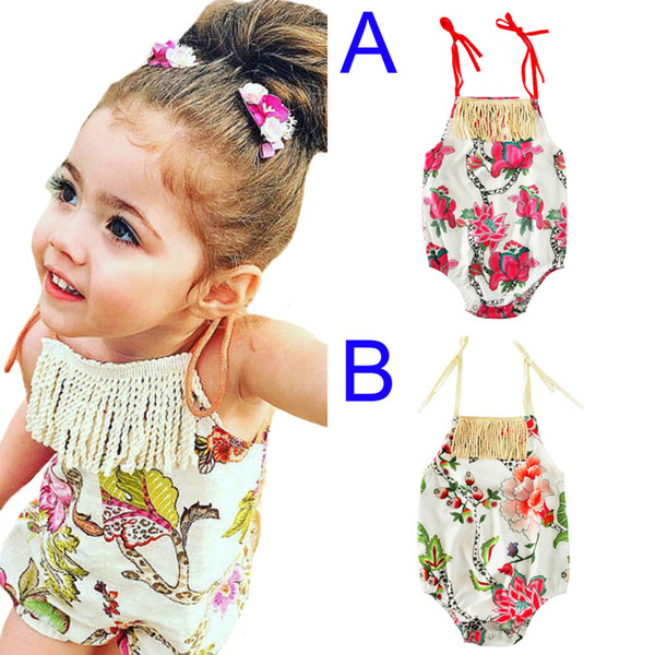 Floral Baby Girls Tassel Romper Sleeveless Jumpsuit Newborn Clothes Outfits 2017 New Summer Fashion Flower Infant Rompers Kids Clothing