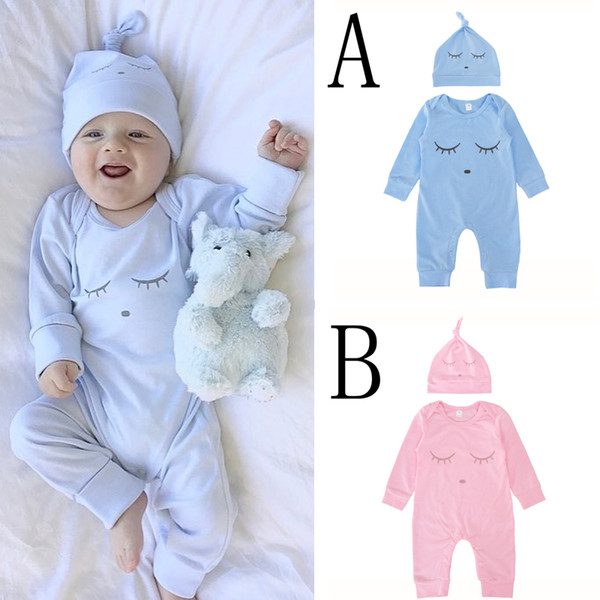 Baby Boy Romper Christmas Pink Bue Eyelash Newborn Girl Jumpsuit One Pieces Rompers Caps Hats 2pcs Long Sleeve Kids Infant Clothes Outfits