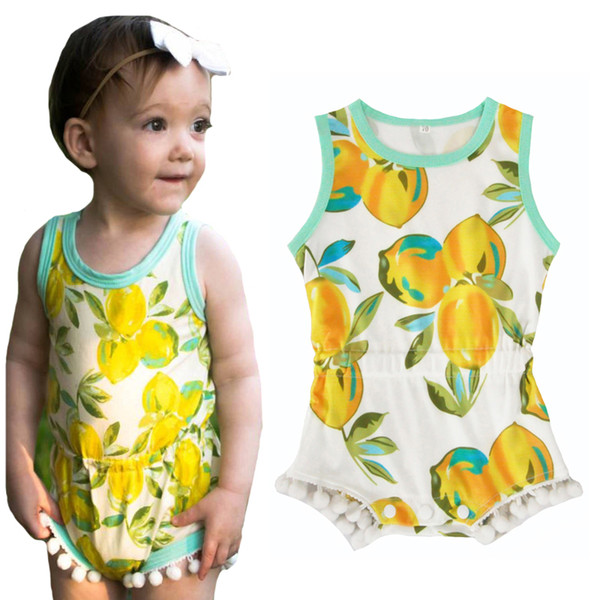 2017 New Baby Rompers Summer Sleeveless Lemon Printed Newborn One Pieces Romper High Quality Tassel Kids Girls Jumpsuit Clothes Outfits