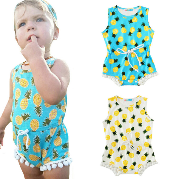 Baby Girl Romper With Tassel 2017 Summer Fashion Fruit Pineapple Printed Sleeveless Newborn Jumpsuit Rompers Kids Girls Clothes Outfits