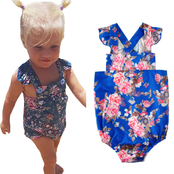 Baby Romper Floral Print Fly Sleeve Newborn One Pieces Jumpsuit New 2017 Summer Flower Kids Infant Girl Rompers Cothes Outfits