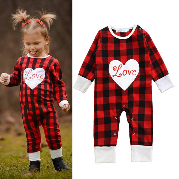 Baby Girl Rompers New 2017 Spring Autumn Plaid Heart Long-sleeve Kids Newborn Jumpsuit Romper Letter Love Infant Girls Clothes Outfits