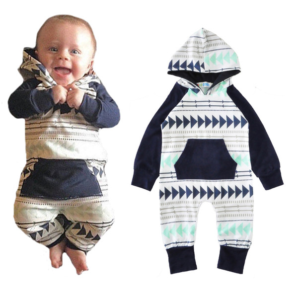 Baby Boy Romper Long Sleeve Arrow Hooded Newborn Rompers Boys Clothes 2017 Spring Autumn Triangle Printed Kids Infant Jumpsuit Outfits