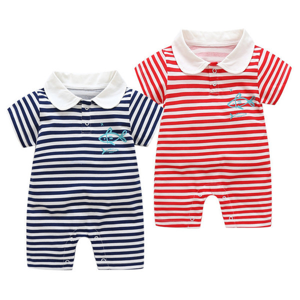 good quality summer fashion short sleeve jumpsuit baby boys romper cotton newborn kids outfits formal striped pajamas for toddle boy