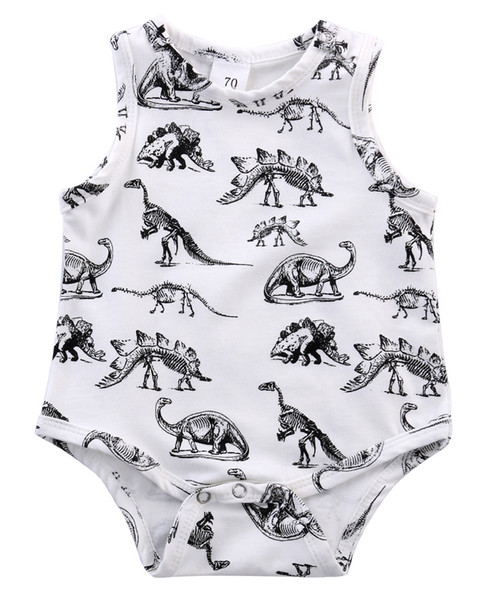 2018 ins hot sale toddlers boys dinosaur print climb rompers newborn soft cotton sleeveless one-piece jumpsuit