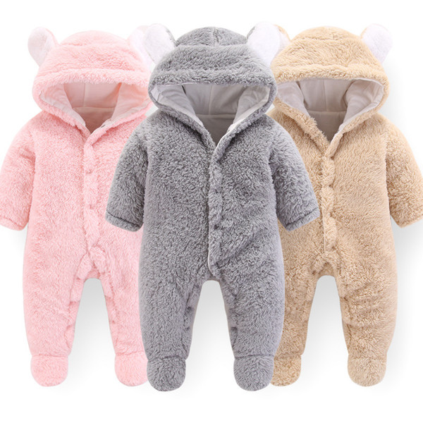 2018 New Autumn Winter Baby Rompers 1 to 12M Kids Newborn Footies Bodysuit Hooded Infant Cotton Jumpsuit Baby Boy Girl Clothing