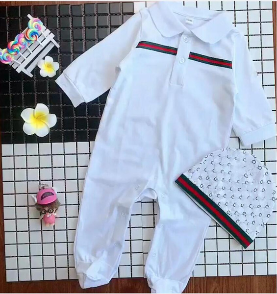 2019 Spring European Baby white and dark blue long-sleeved cotton piece Romper climbing clothes baby boys and girls Romper Sets