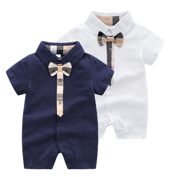 Boys Designer Romper 2019 Summer Fashion Boys Suit Girls jumpsuit Baby Plaid Short Sleeves Jumpsuits Kid Unisex Luxury Clothes 2 pcs