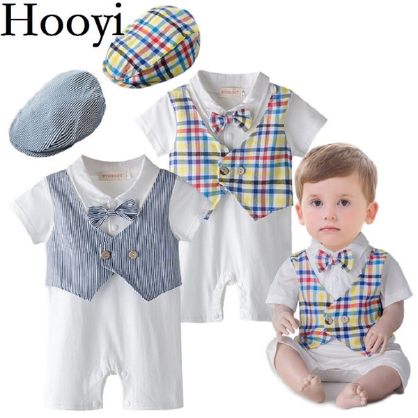 2018 Fashion Handsome Baby Boys Clothes Newborn Rompers Birthday Costumes Baby Jumpsuits Hats Short Sleeve Tuxedo 100% Cotton Bodysuits Tops