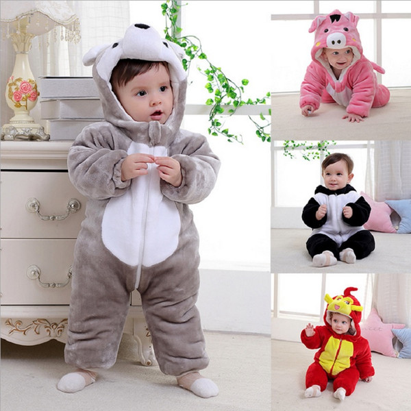 Fleece Warmer Baby Boy Rompers Outfit Clothes Newborn Jumpsuits Winter Baby Girl Hooded Animal Costumes Children Padded Coat 0-3