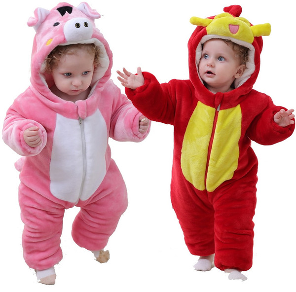 Pink Pig Costumes Baby Girl Rompers Newborn Outfit Clothes Girls Jumpsuits Winter Fleece Toddler Hooded Jacket Children Coat Top Overall