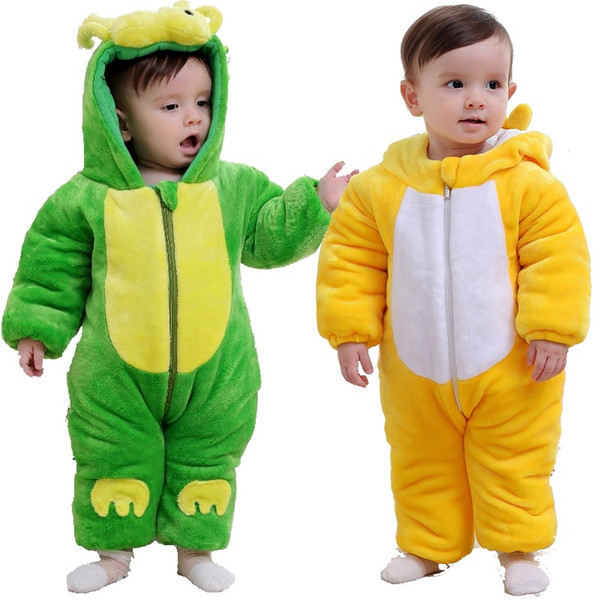 Green Dragon Costumes Baby Boy Romper Newborn Winter Outfit Clothes Toddler Jumpsuits Fleece Hooded Jacket Children Overall Soft Bodysuit