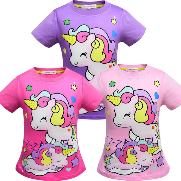 Baby Girls Unicorn T Shirts 2019 New Girl Summer Cartoon Unicorn Print Shirt Top Children Short Sleeve Cotton Tees Kids Clothing 3Colors Z01