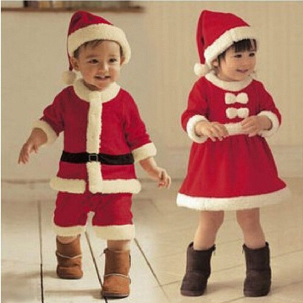 Santa Claus Costumes Baby Clothes Christmas Boys Outfits Rompers Cap Sets Fleece Newborn Jumpsuits Hat Children Jackets Jumpers Bodysuits