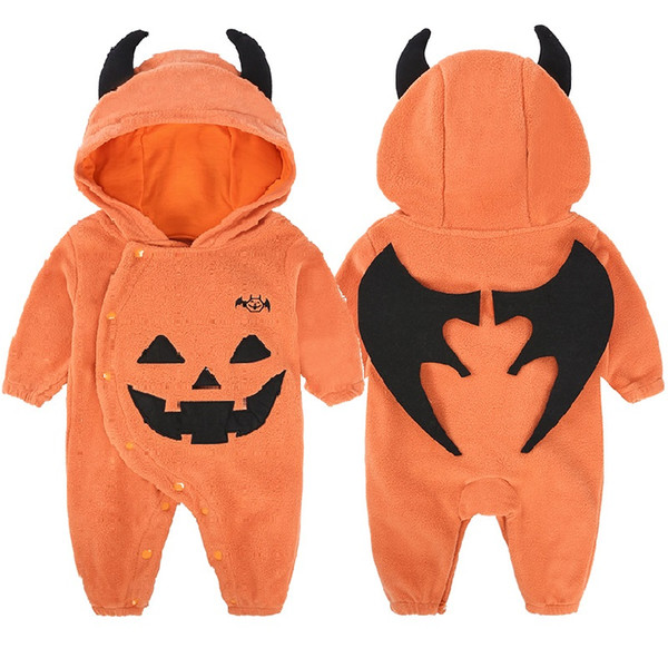 Pumpkin Fleece Baby Rompers Halloween Costumes Newborn Jumpsuits Polar Winter Baby Boys Jacket Outfits Babywear Hoodies Overall