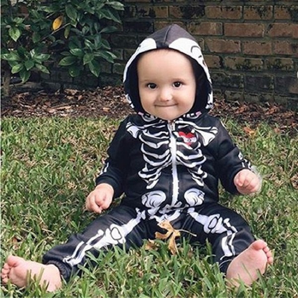 Hooyi Halloween Skull Baby Clothes Skeleton Costumes Hoodies Baby Boy Romper Fashion Newborn Jumpsuit Cotton Outfit 70 80 90 100 Bodysuits