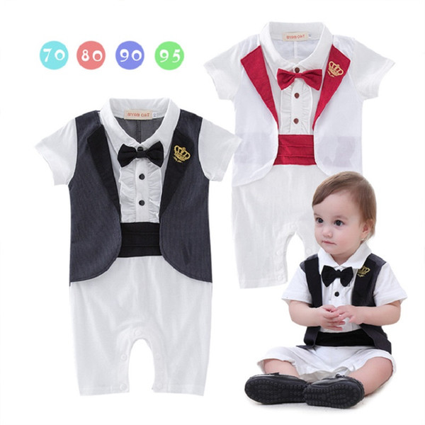 Gentleman Baby Boys Clothes Newborn Rompers Tuxedo Costumes Baby Jumpsuits Tails Jacket Vest Cotton Crown Boy Outfits Full Dress Bodysuits