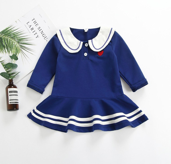 ins hot sale 2019 spring new style girls' college wind embroidered spring and autumn cotton dress