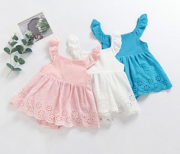 ins hot sale baby girl solid color lace rompers infant ruffle boutique romper newborn hot sale romper