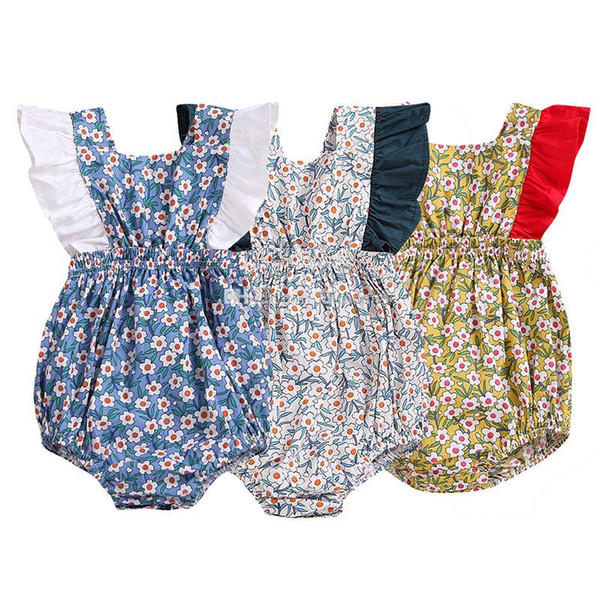 Baby girls ruffle Flying sleeve romper cartoon infant Floral Jumpsuits 2019 summer Fashion Boutique kids Climbing clothes C5708