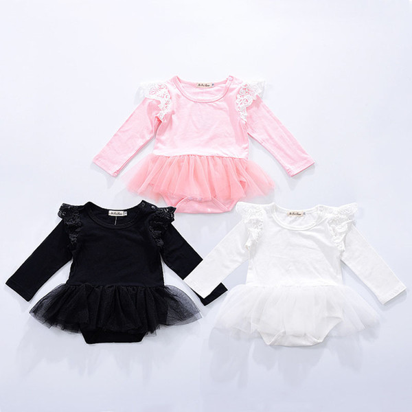 Baby girls lace Flying sleeve romper cartoon infant Tutu Tulle Jumpsuits 2019 Fashion Boutique kids Climbing clothes C5701