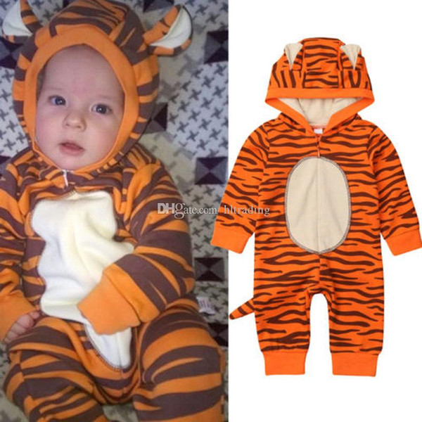 Baby boys tiger Hooded romper cartoon infant Animal Jumpsuits 2019 Spring Autumn Fashion Boutique kids Climbing clothes C5730