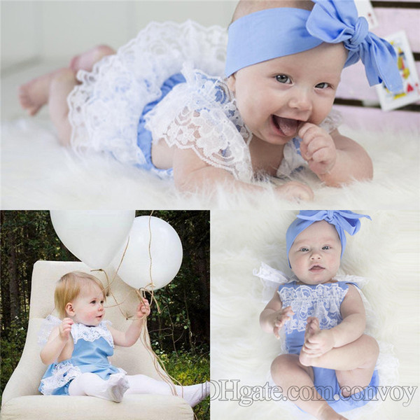 2017 0-2Y Baby Lace Romper Baby girl kids toddler Summer Rompers Diaper Covers Jumpsuits Lace Ruffle Cute Bodysuits Pink/Gray/Blue KBR03