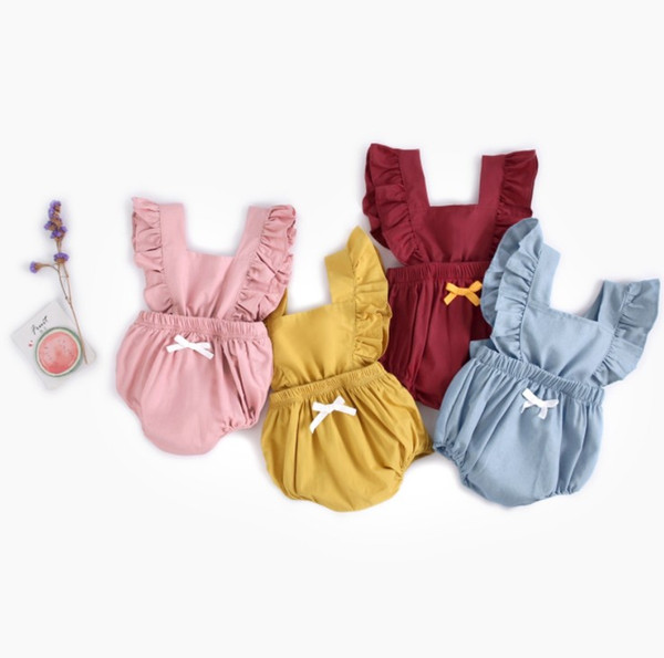 INS baby girls lovely rompers cotton denim pure solid color newborn backout one-piece clothes infant toddler jumpersuit