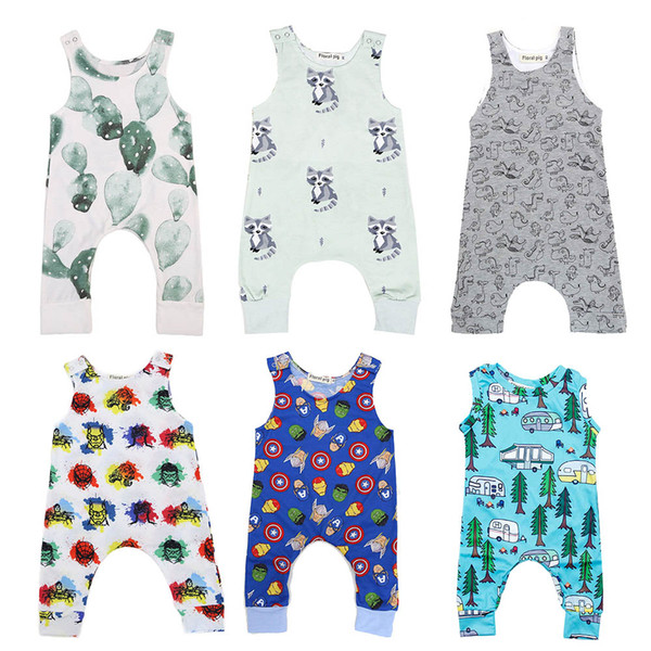 Baby Print Rompers 40+ Designs Boy Girls Cactus Forest Road Newborn Infant Baby Girls Boys Summer Clothes Jumpsuit Playsuits 3-18M