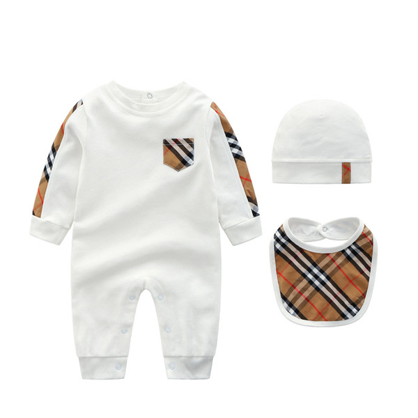 baby clothes romper Hot sell Spring fall baby kids climbing romper high quality cotton long sleeve Plaid collar spring autumn romper+hat