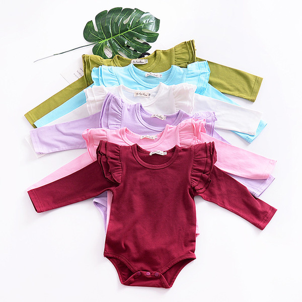 Ins Baby girl clothing Onesies Romper Flutter sleeve Cute solid Long sleeve Romper All-matched 2019