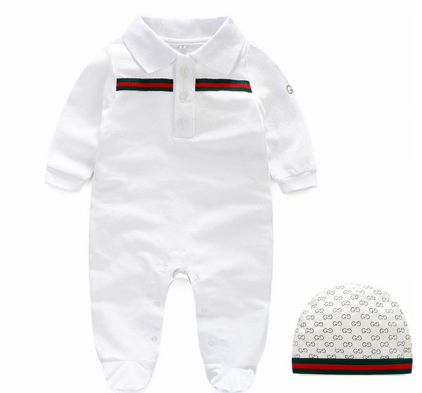 Autumn baby boys rompers designer kids stripes lapel long sleeve jumpsuits infant girls letter embroidery cotton romper boy clothing Y6095