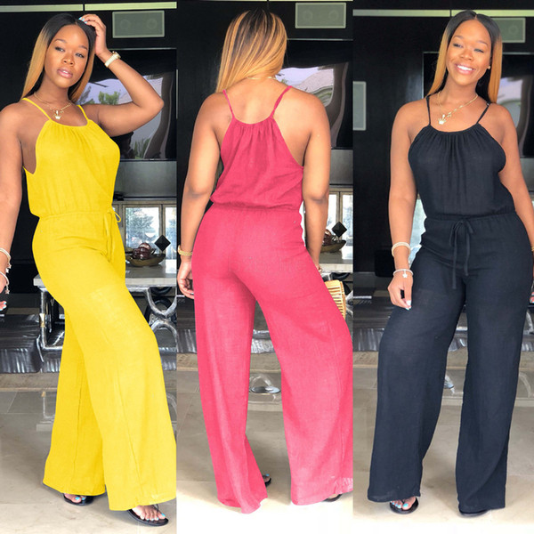 Women Sleevless Wide Leg Jumpsuit Pants Club Sexy Casual Loose solid Playsuit Party Ladies Rompers Outfit 1piece AAA1996