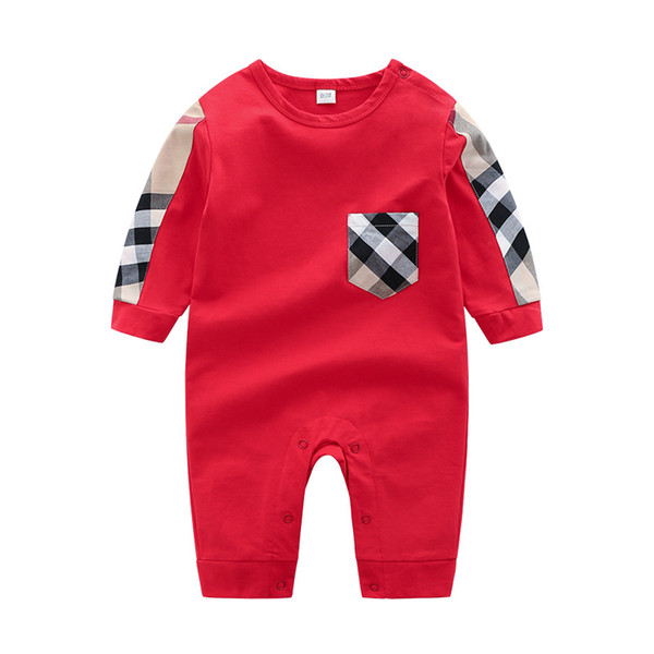 Newborn Baby rompers 2019 spring new style INS long sleeve o-neck high quality cotton kids boys clothing outwear plaid romper