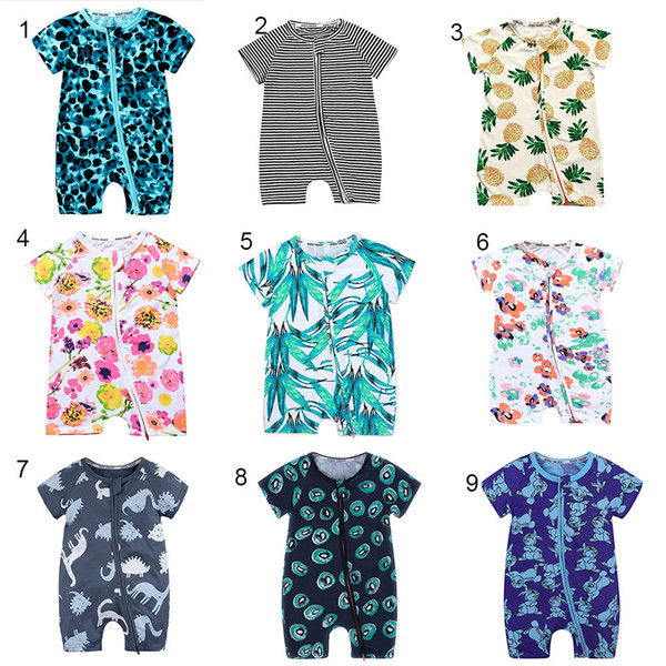 Baby boys girls Pineapple Floral fruit Romper INS Newborn Leaves flower striped Zipper Dinosaur Jumpsuits summer kids Climbing clothes C4317